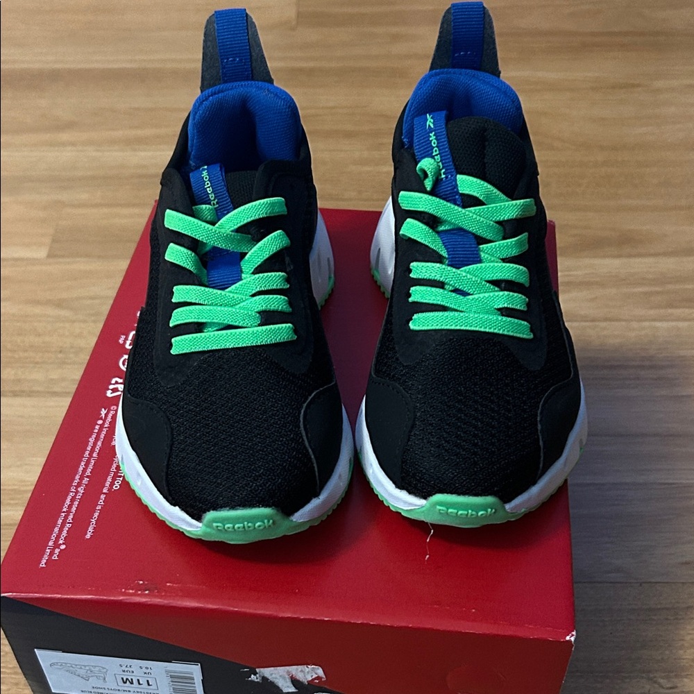 Reebok Kids Sneakers - Black and Blue with Green Accents